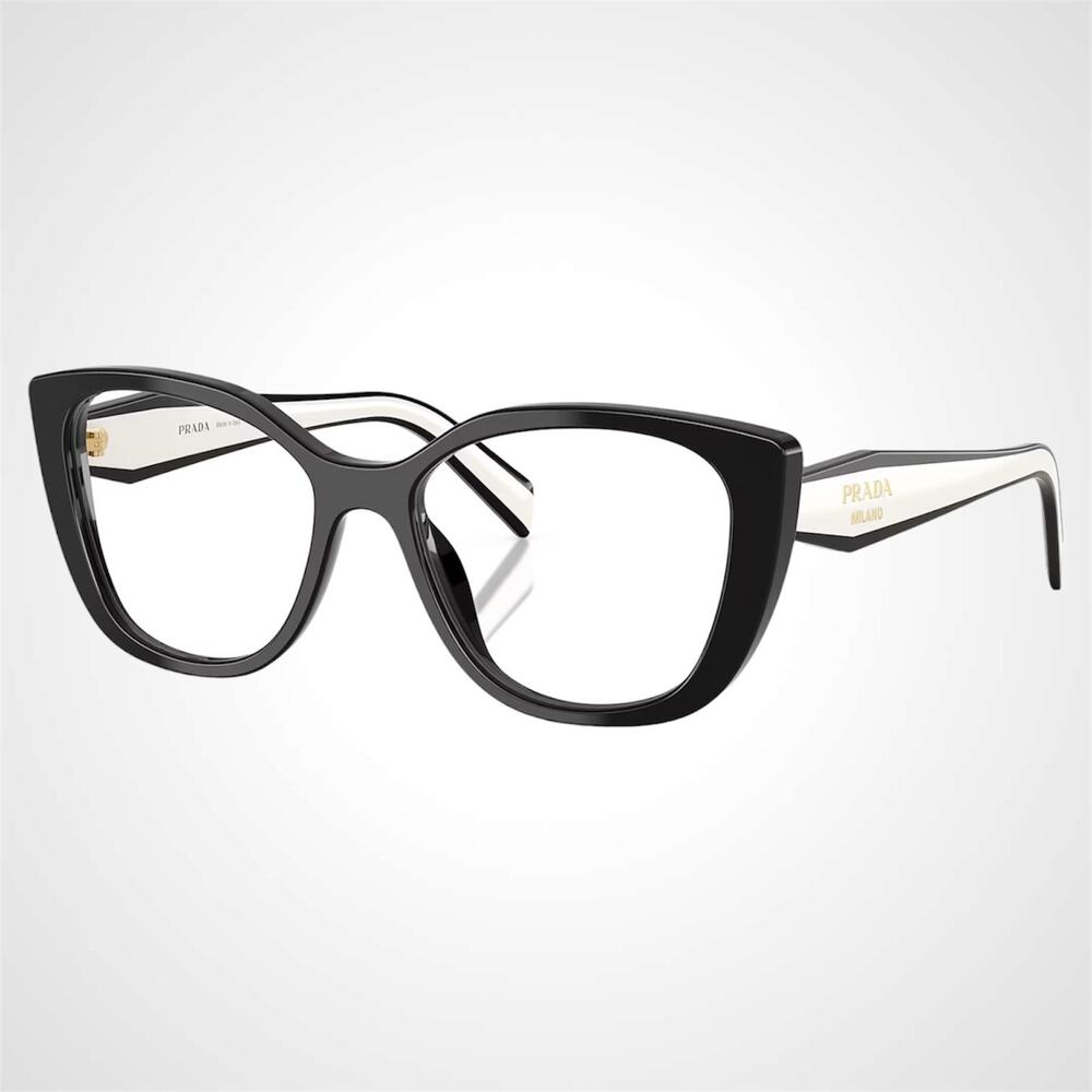 New PRADA Eyeglasses Cat Eye Black White Gold 53-17-140 Womens - Picture 1 of 6